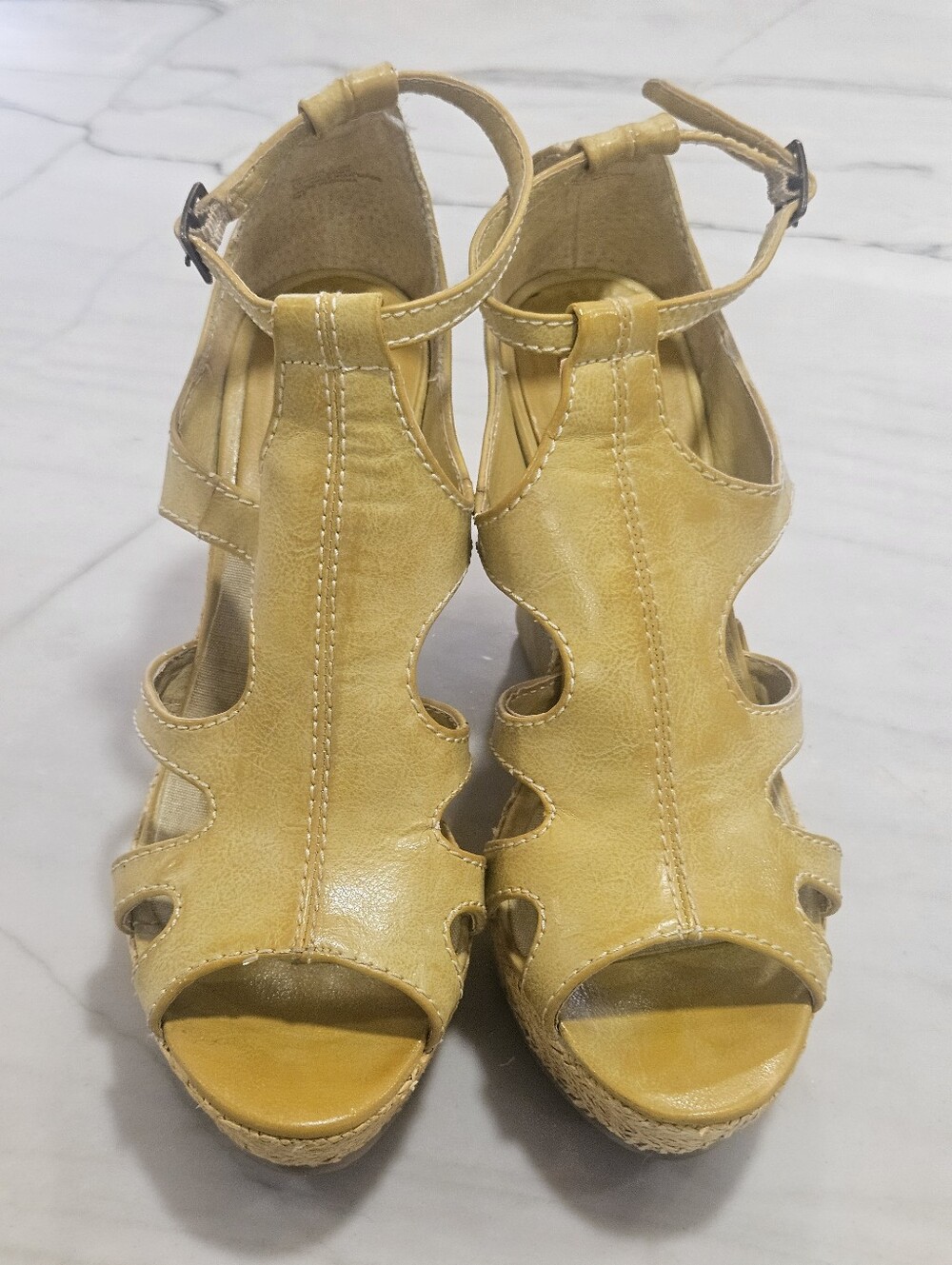Big Buddha Women's Fun Wedge Sandals in the "Yellow Rub-Off" colorway